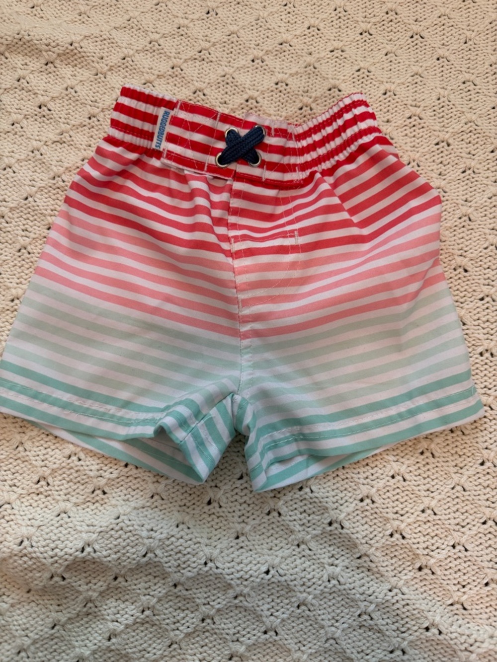 Kids' Striped Swim Trunks in Red and Mint Green